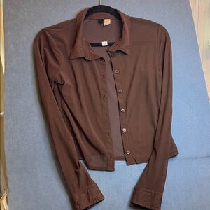 H&M Chocolate Sheer Button-Up Blouse size Medium